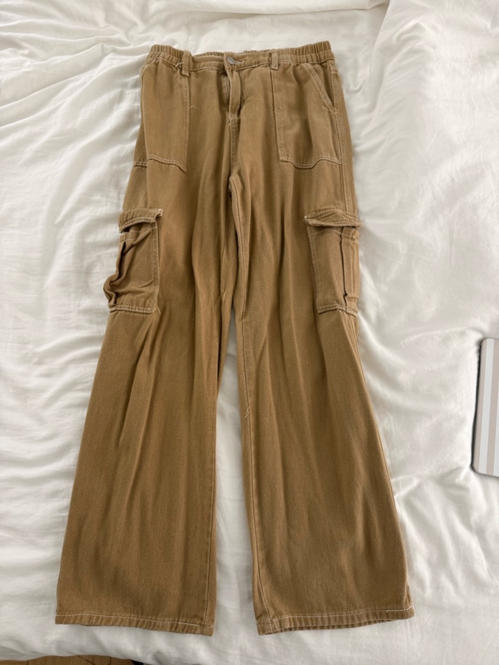 Womens Tan/Brown Wide-Leg Cargo Pants